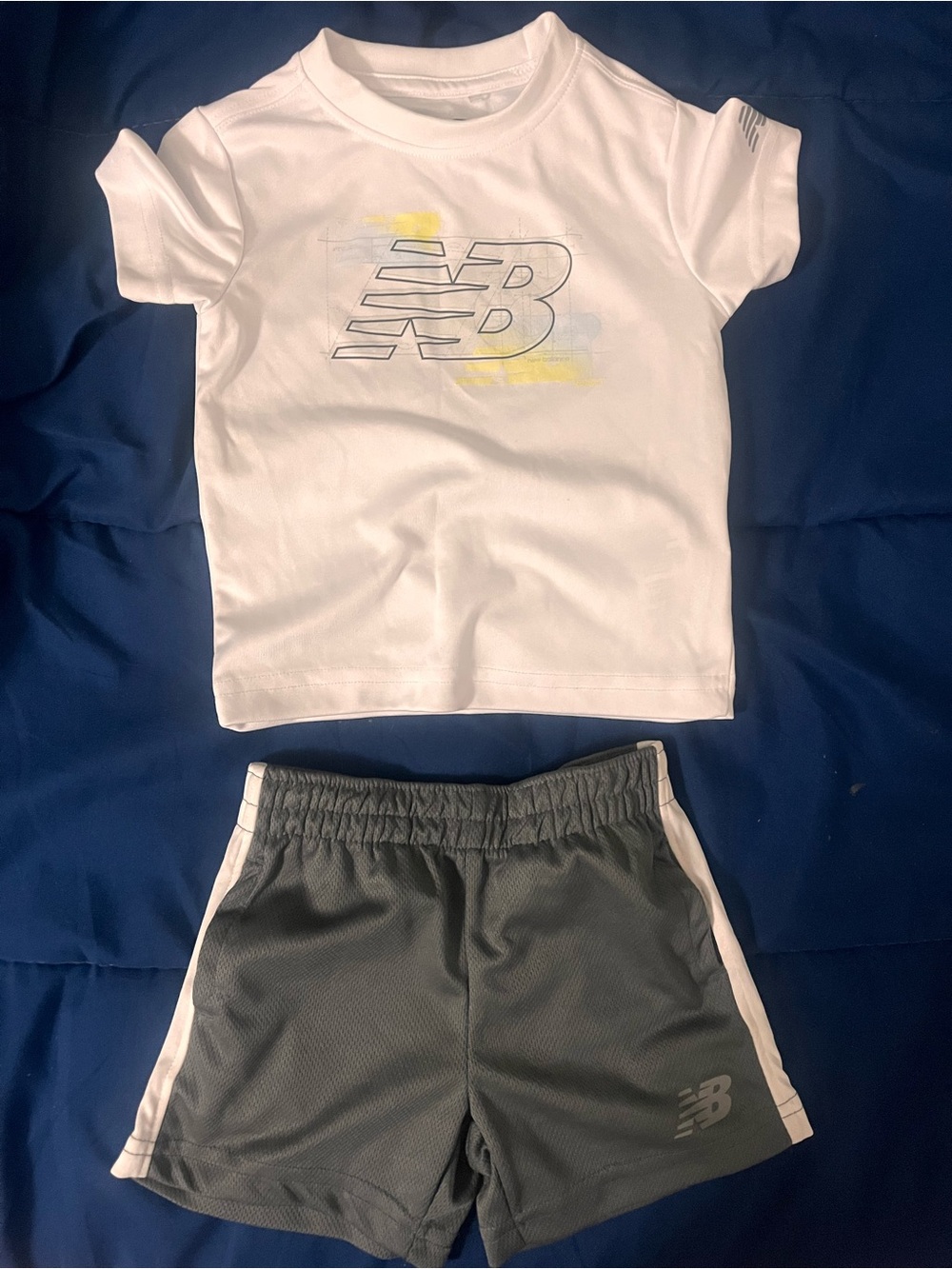 New Balance White Tee with Gray Athletic Shorts Set